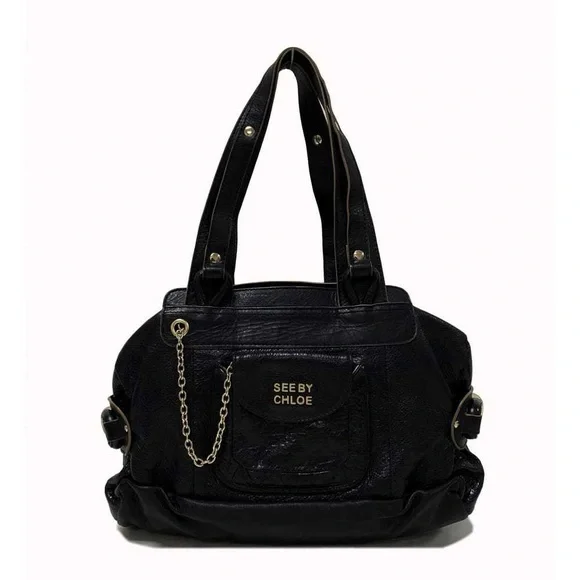 Vintage See by Chloe Funny Love Black Leather Shoulder Bag with Flaw - Picture 1 of 16